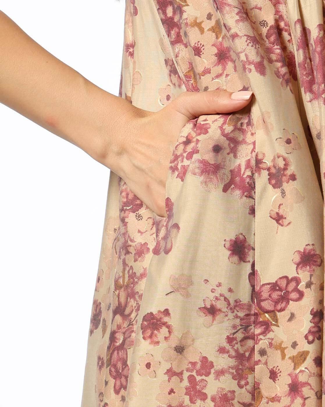 PRINTED FESTIVE KURTA, PEACH, XL