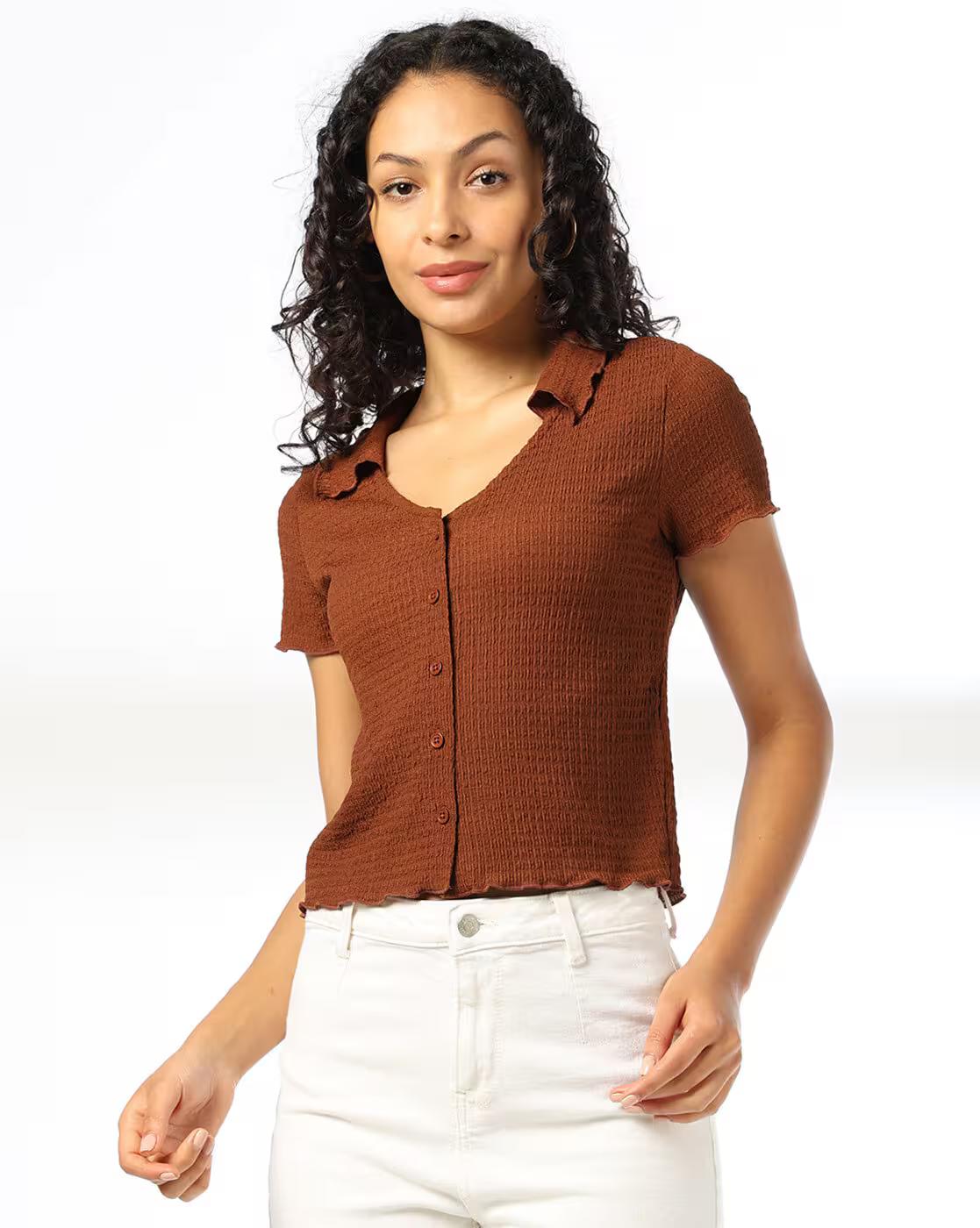 Women Regular Fit Crop Shirt