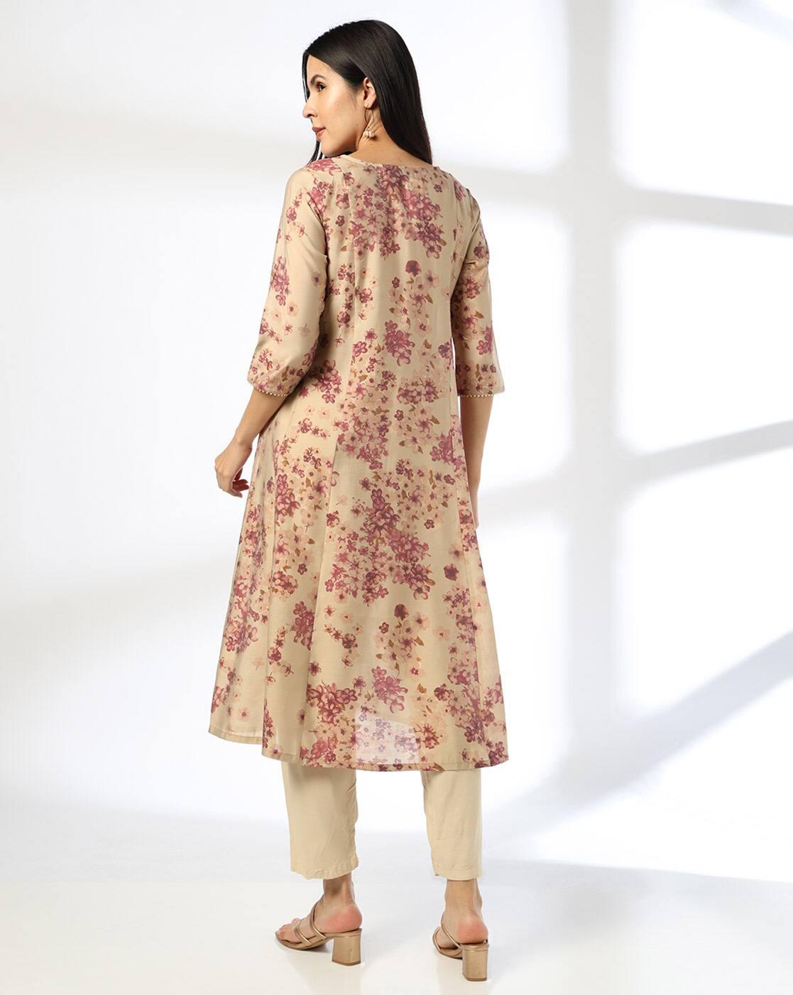 PRINTED FESTIVE KURTA, PEACH, XL