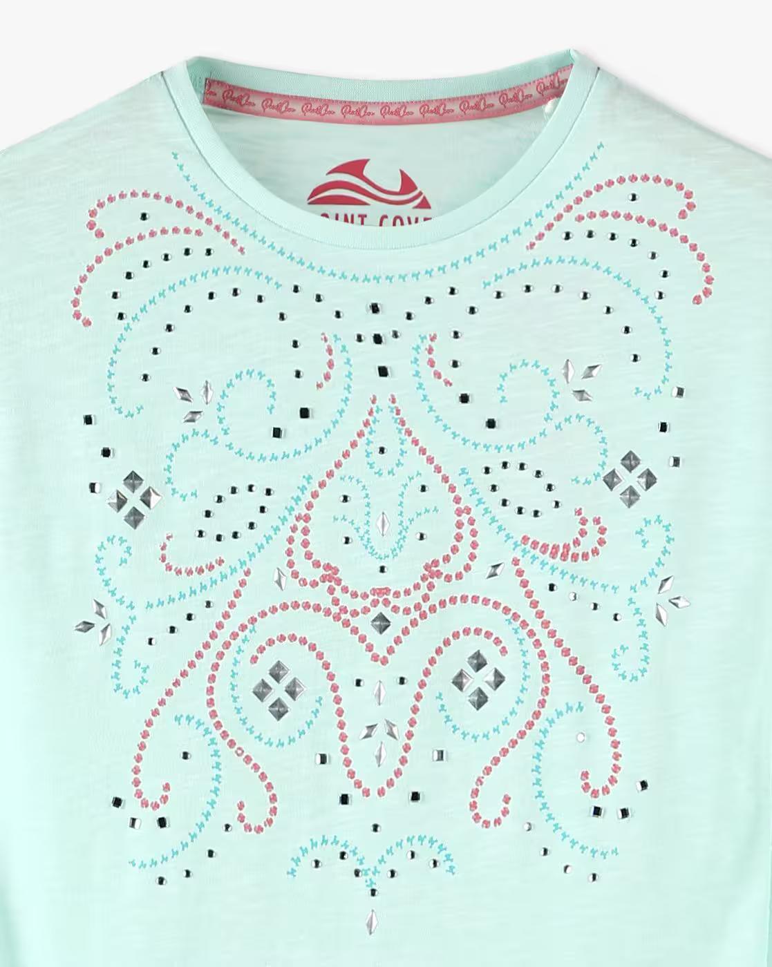 RUFFLE TEE-HS, AQUA, 5-6Y
