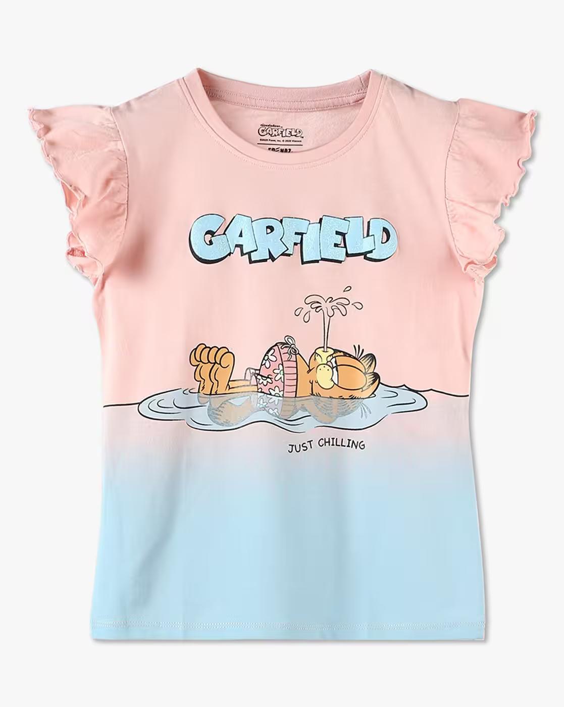 Girls Garfield Print Slim Fit Round-Neck T-Shirt