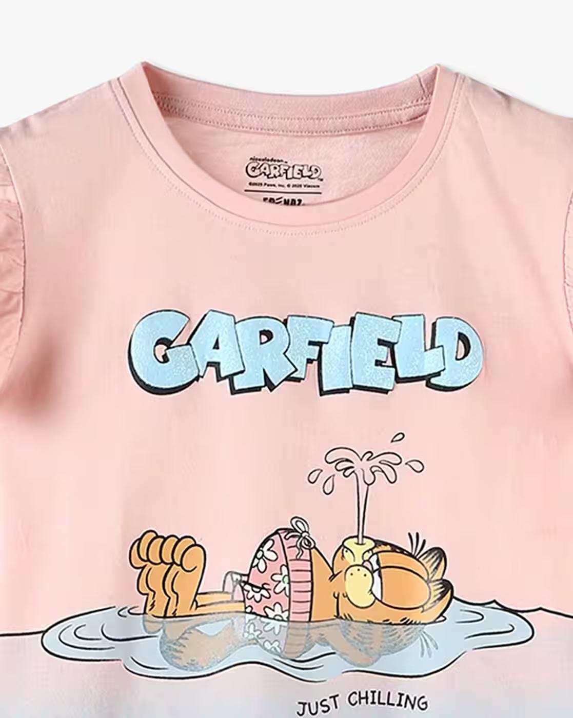 Girls Garfield Print Slim Fit Round-Neck T-Shirt