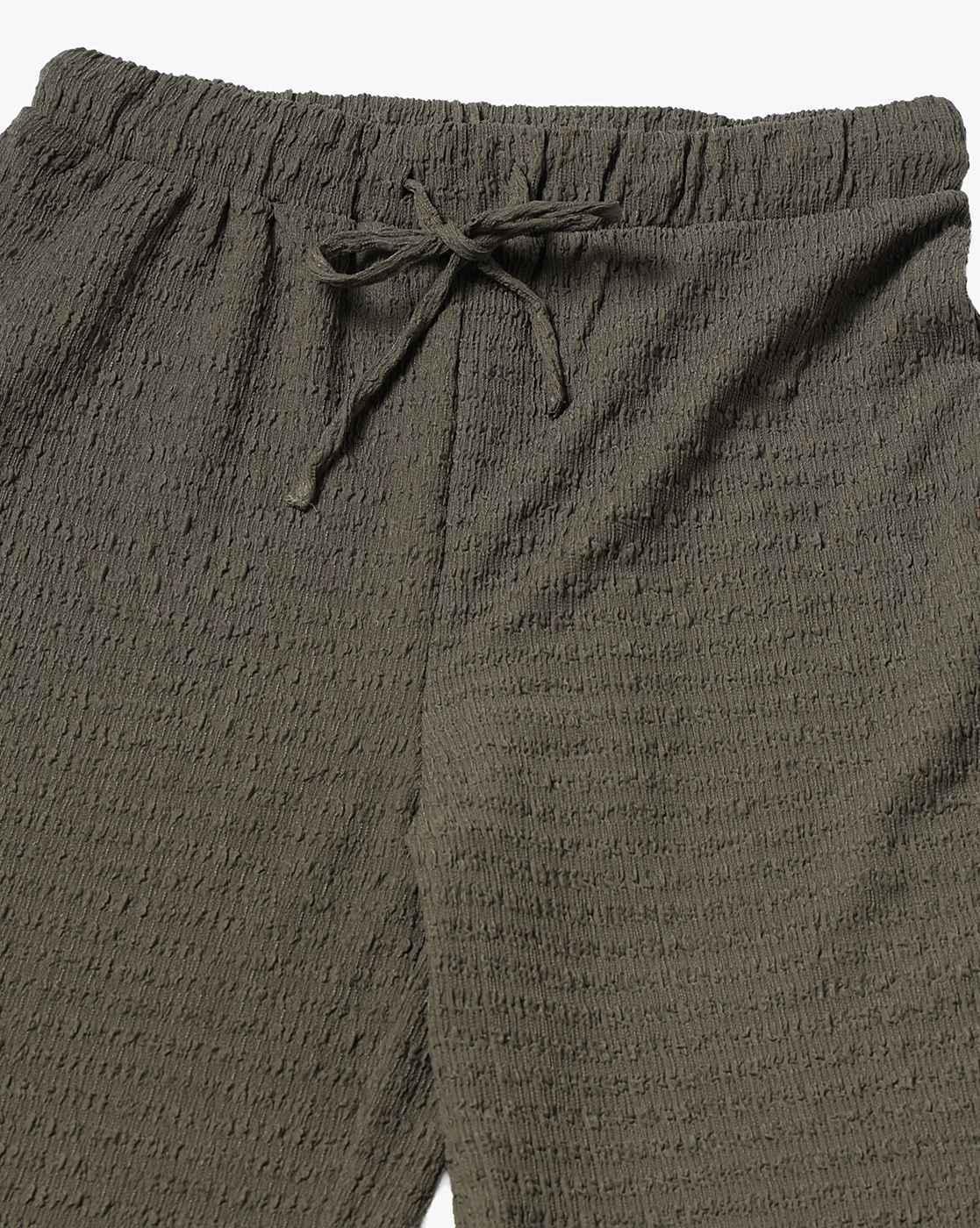 TEXTURED KNIT DRAWSTRING TROUS, OLIVE, M