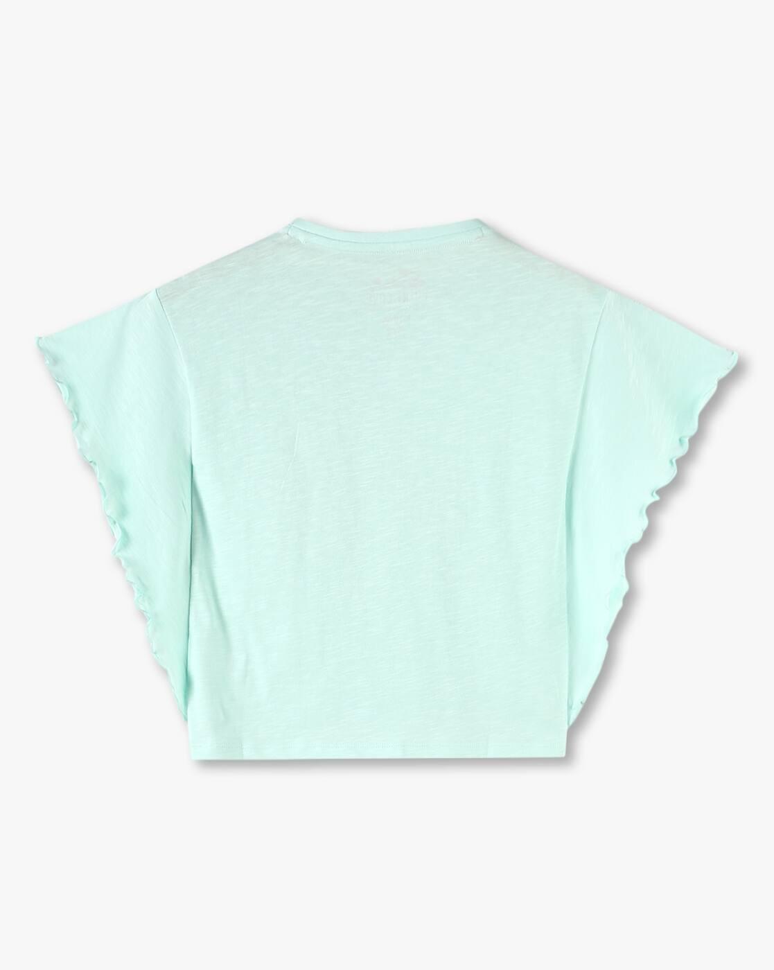RUFFLE TEE-HS, AQUA, 5-6Y