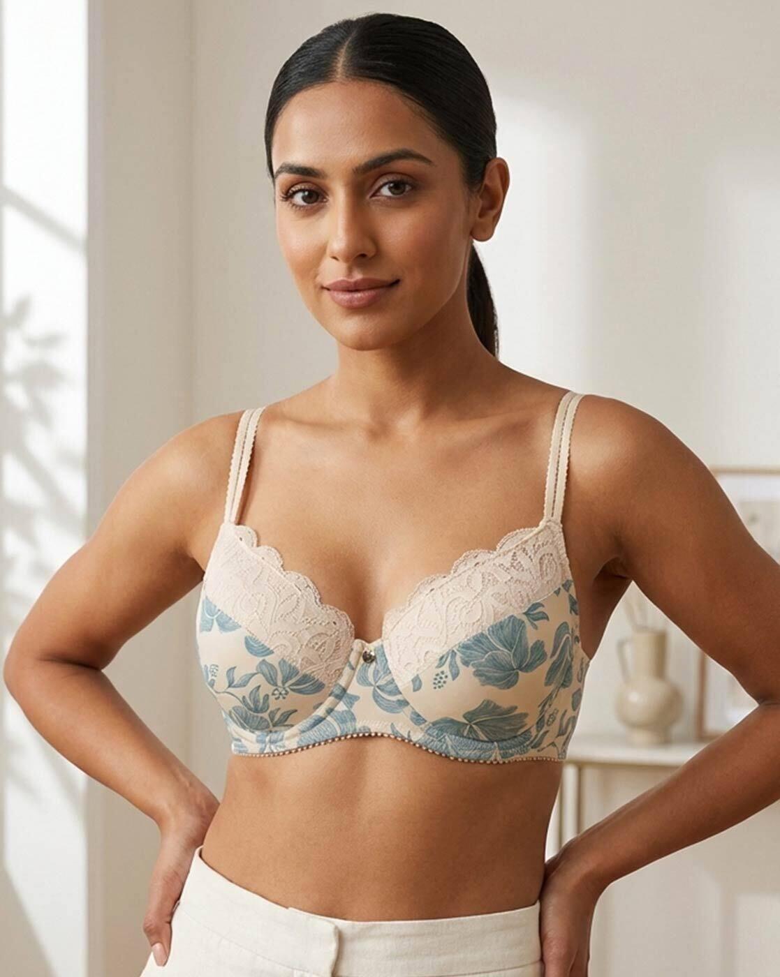 Floral Grace Padded Wired 3/4Th Coverage Lace Bra