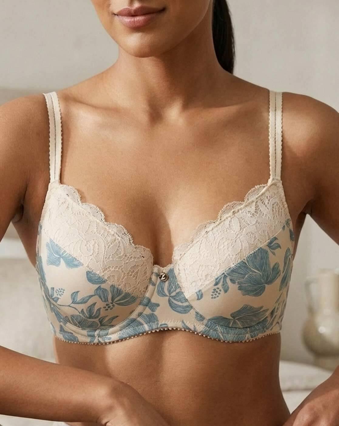 Floral Grace Padded Wired 3/4Th Coverage Lace Bra