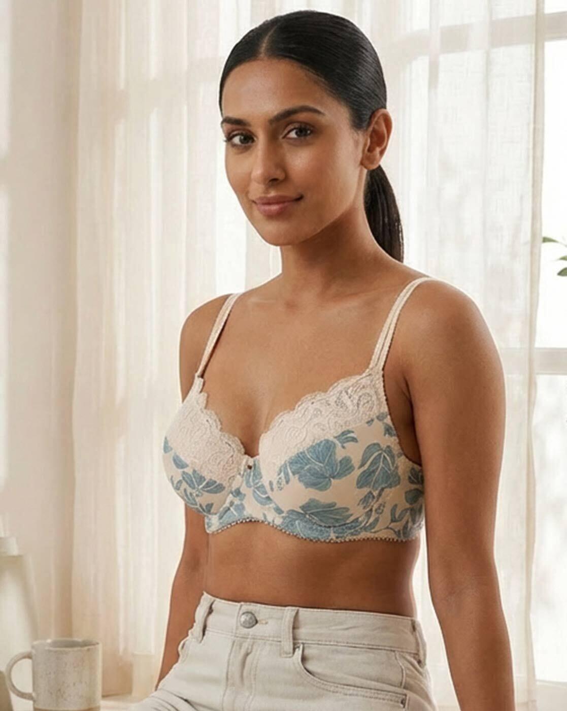 Floral Grace Padded Wired 3/4Th Coverage Lace Bra