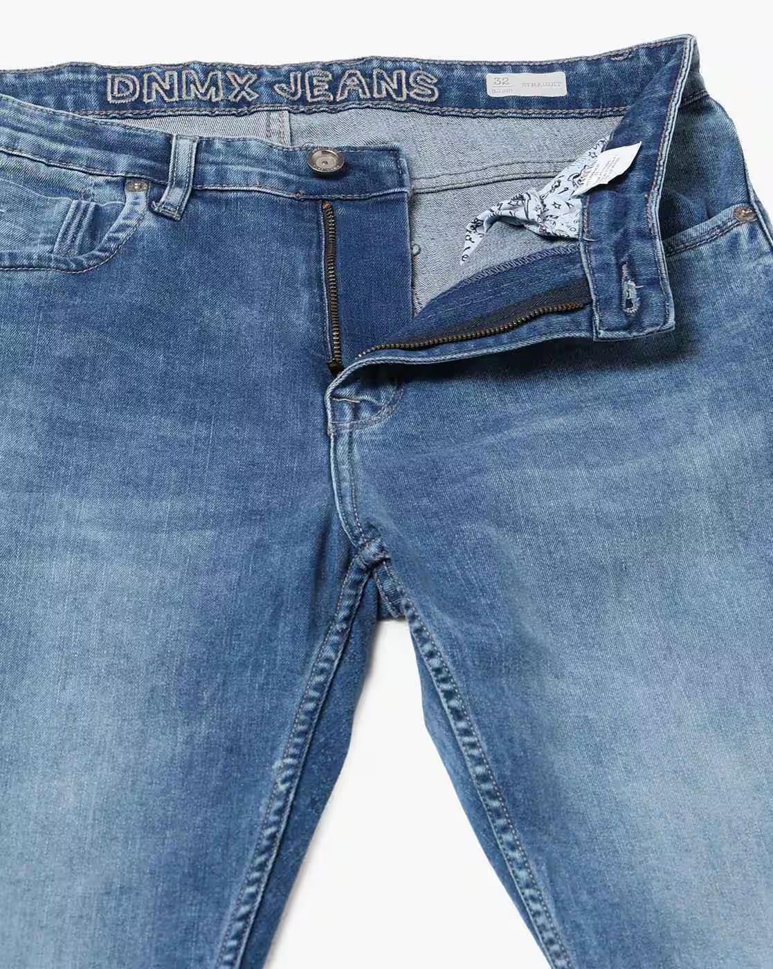 Men Lightly Washed Straight Jeans