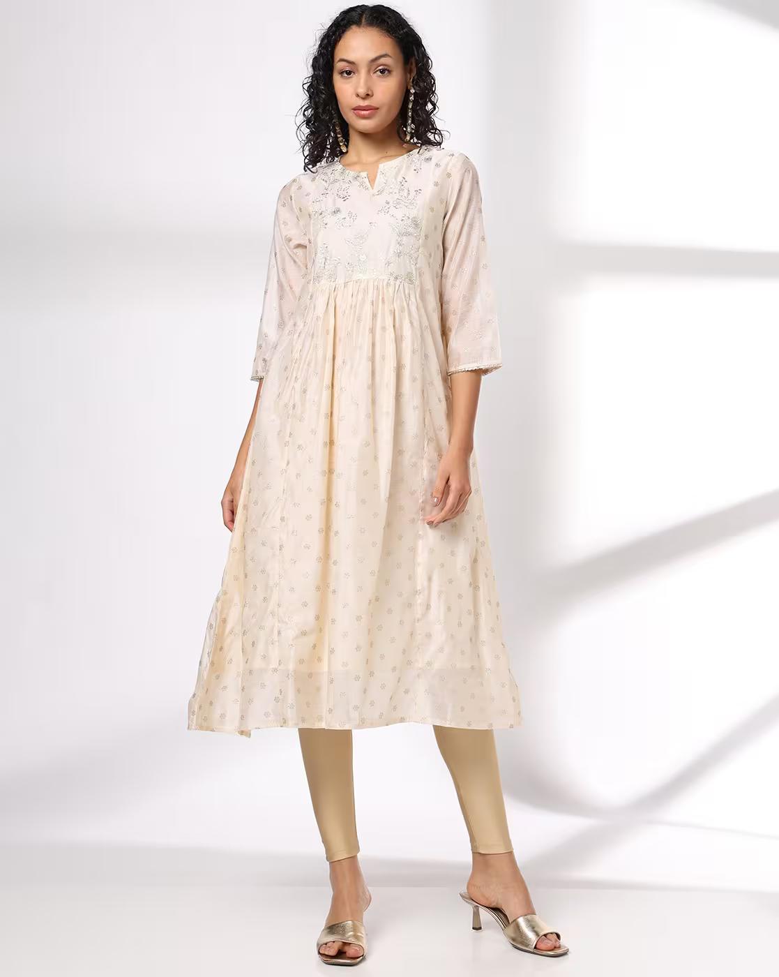EMB FESTIVE KURTA, BEIGE, XL