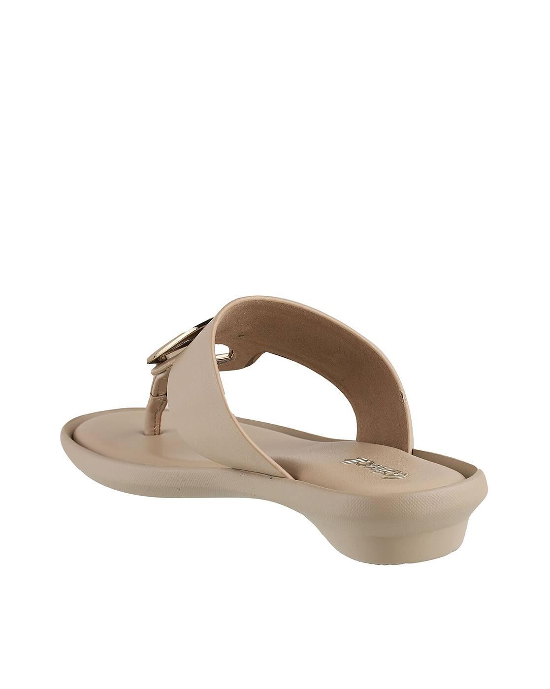 Women T-Strap Sandals with Metal Accent