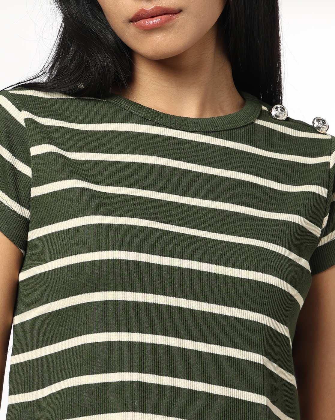 Women Striped Relaxed Fit Crew-Neck T-Shirt