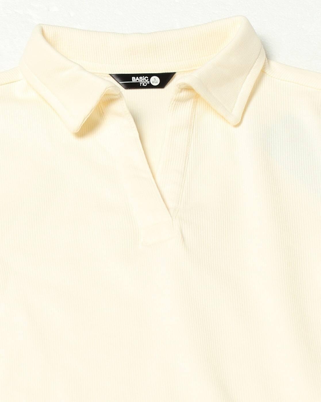 Women Ribbed Polo T-Shirt