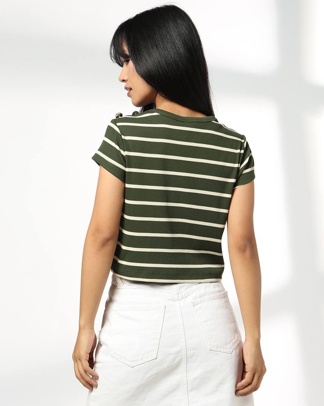 Women Striped Relaxed Fit Crew-Neck T-Shirt
