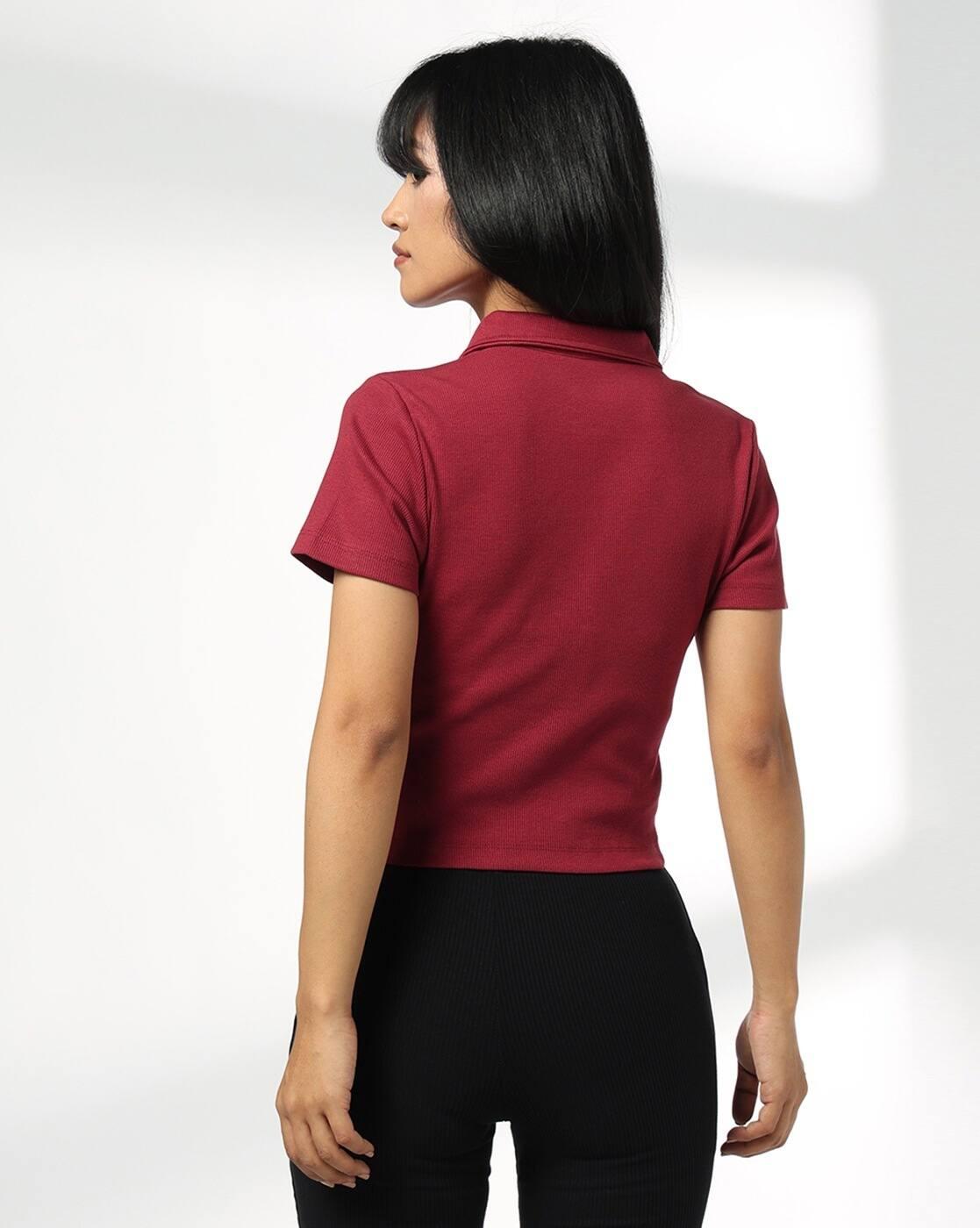 Cotton Elastane RIb Polo, MAROON, L