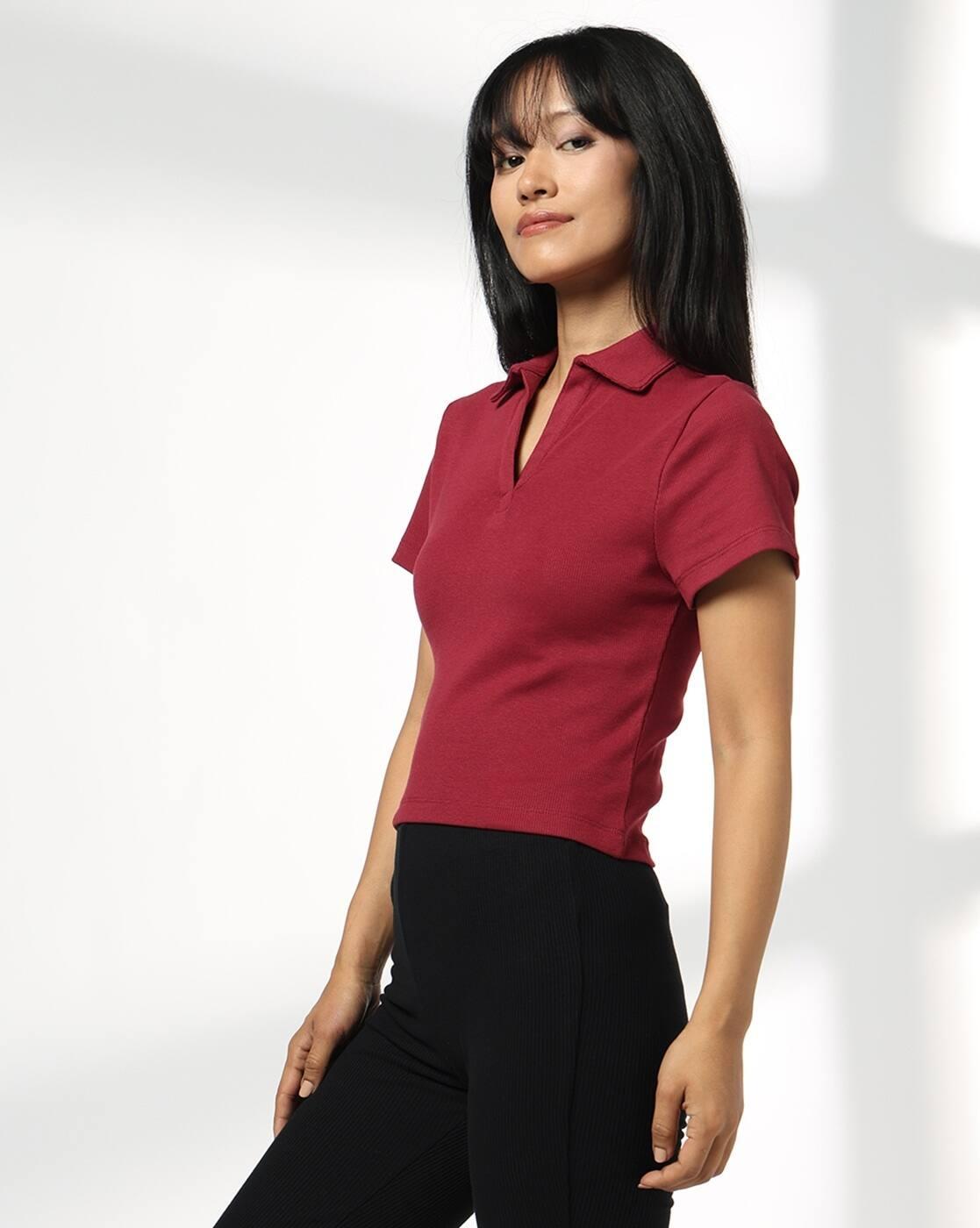 Cotton Elastane RIb Polo, MAROON, L