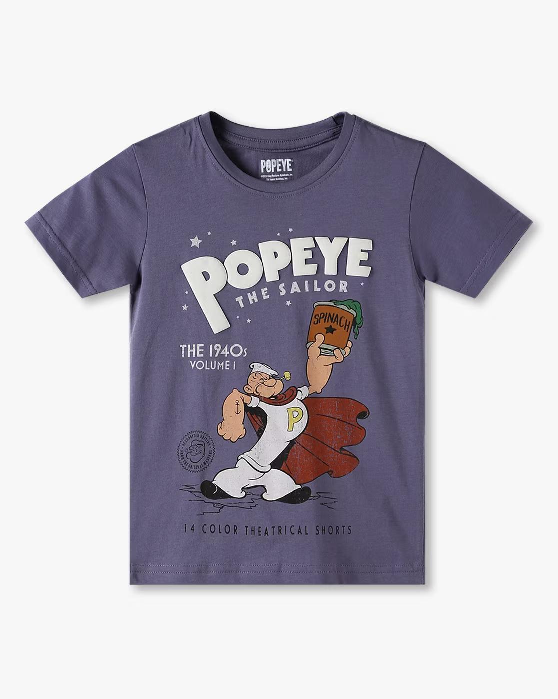 Boys Popeye Print Tailored Fit Round-Neck T-Shirt