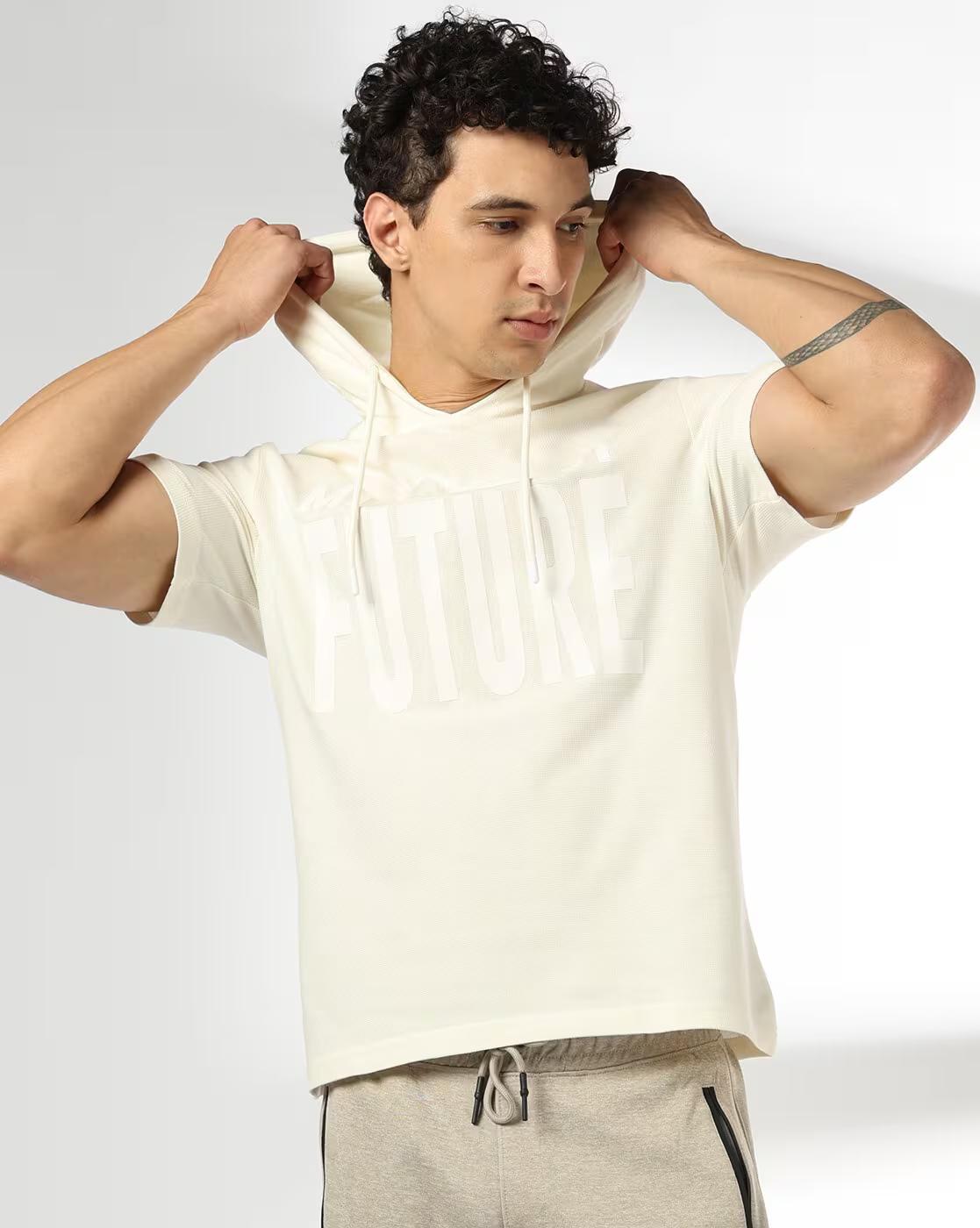 Men Minimalist Future Print Regular Fit Hooded T-Shirt