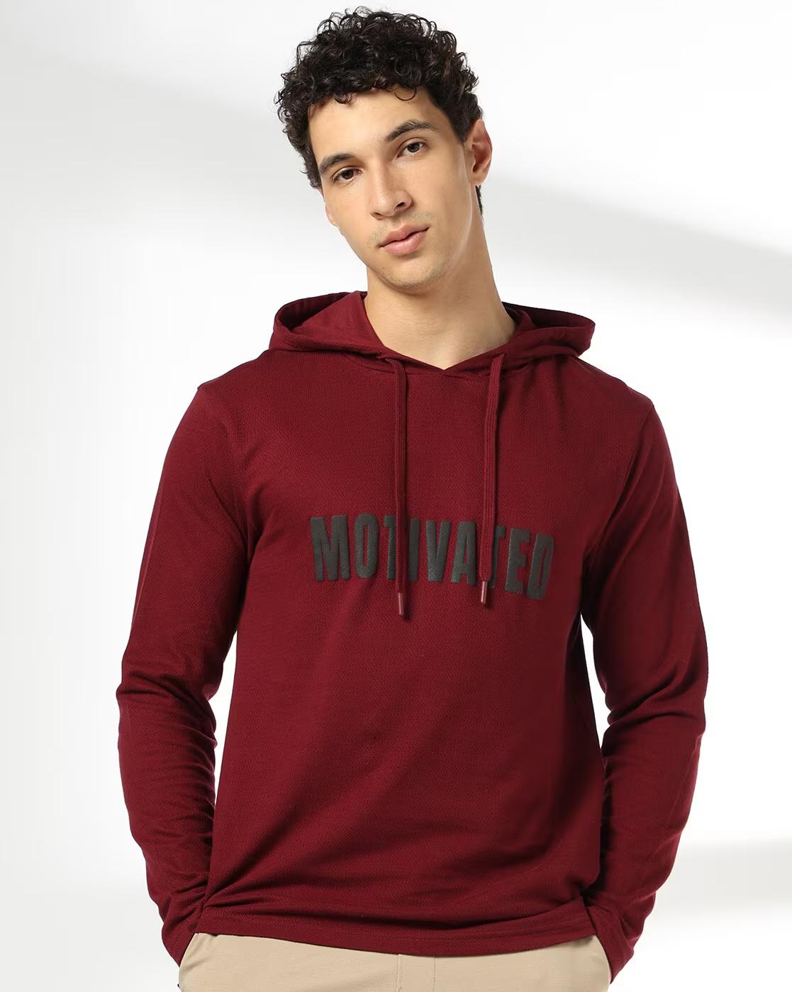 Men Embroidered Regular Fit Hooded T-Shirt