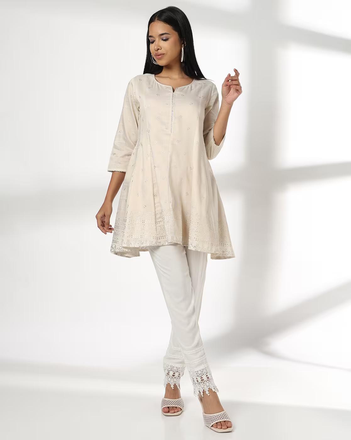 Women Embroidered Flared Kurta