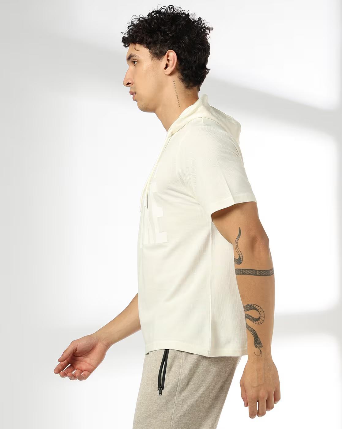 Men Minimalist Future Print Regular Fit Hooded T-Shirt