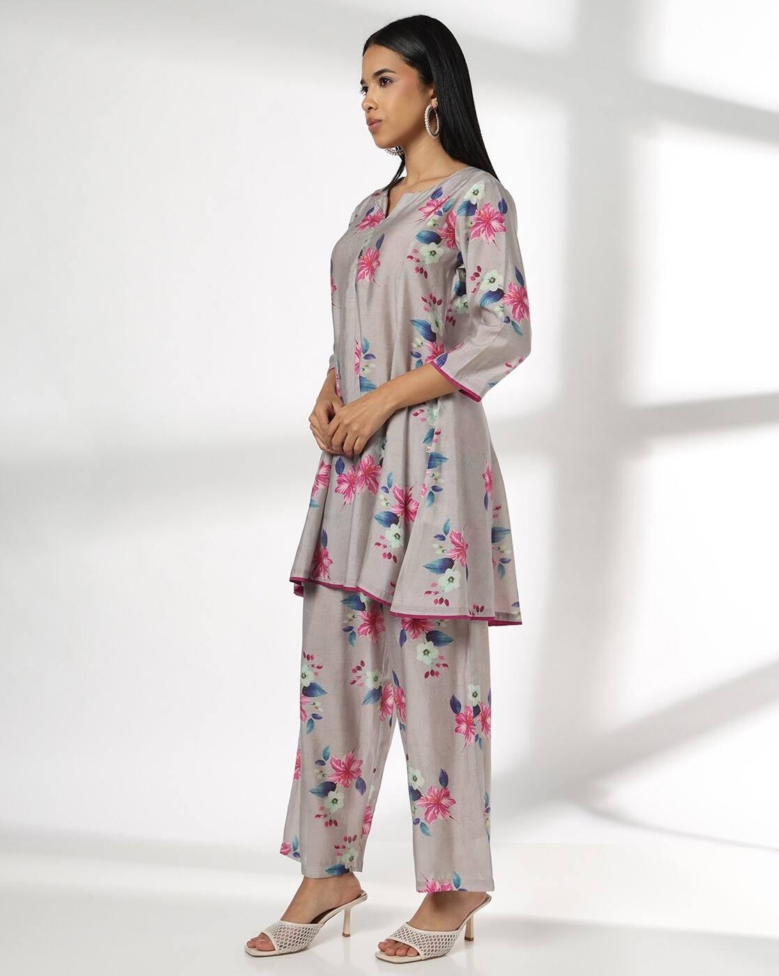 PRINTED KALIDAR KURTA, GREY, L