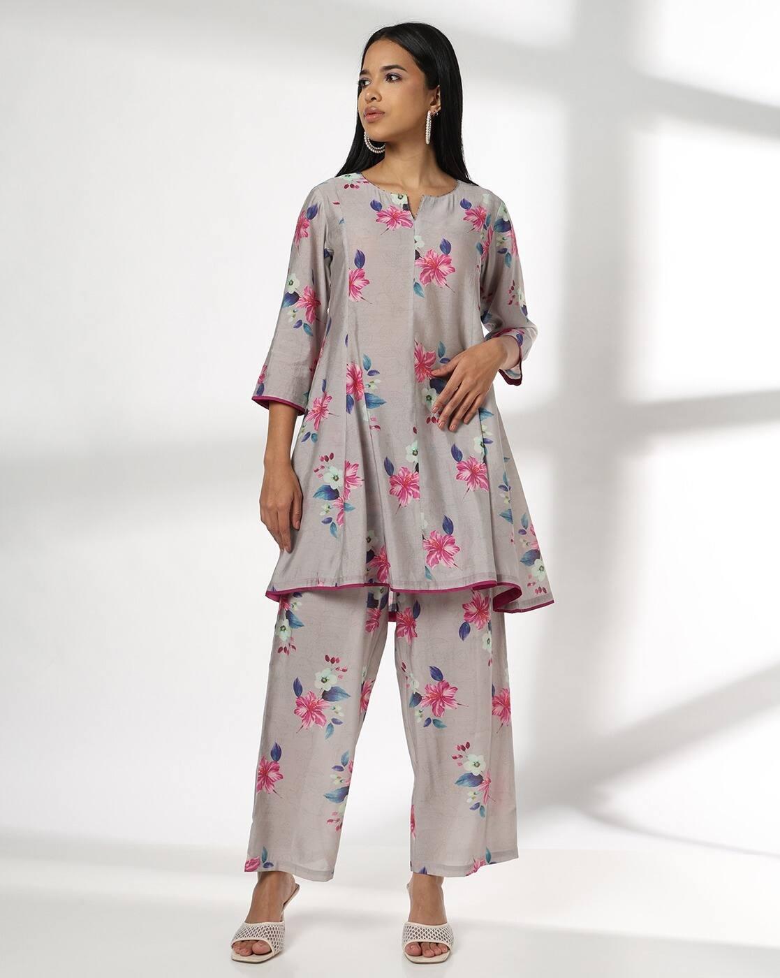 PRINTED KALIDAR KURTA, GREY, L