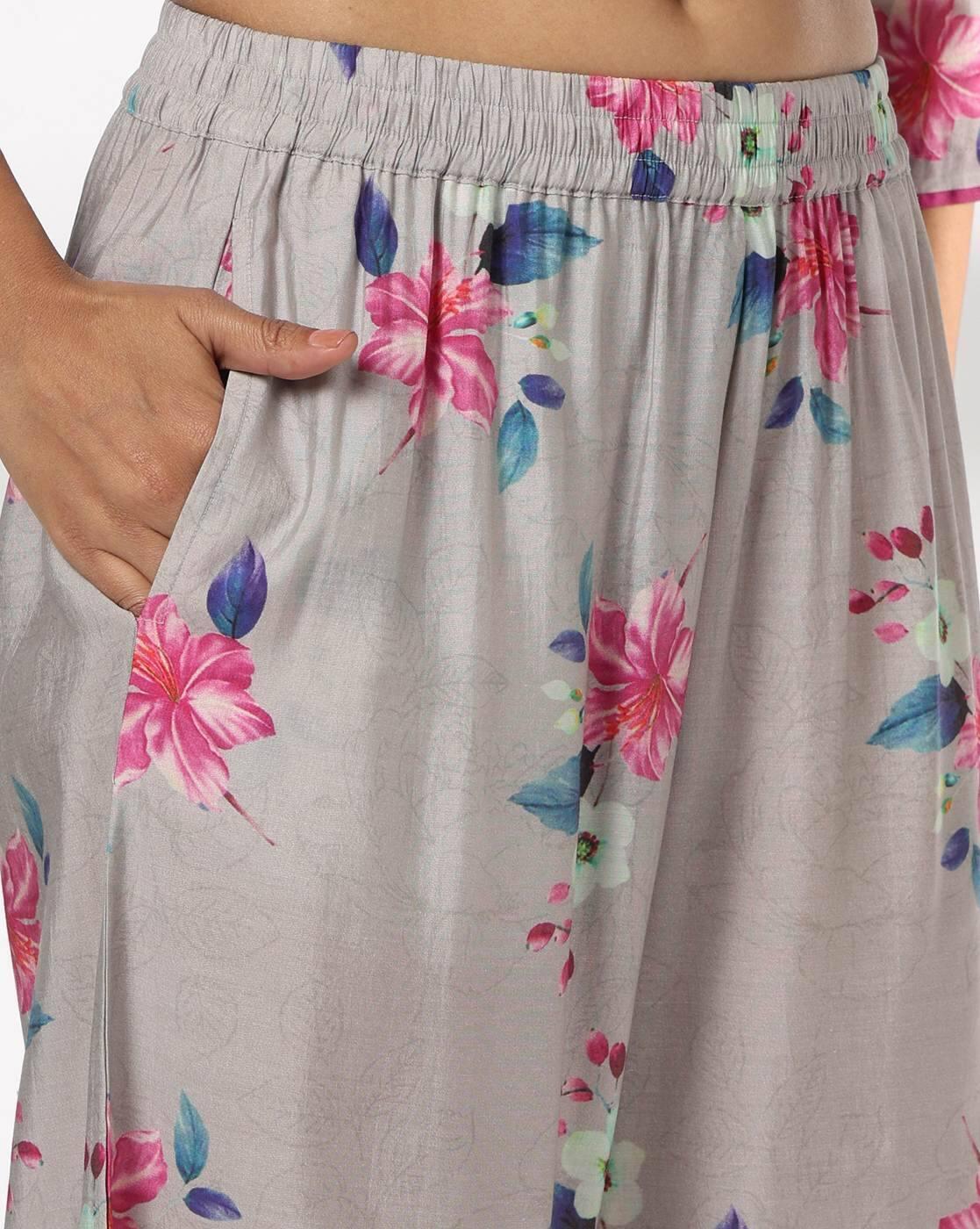 PRINTED KALIDAR KURTA, GREY, L