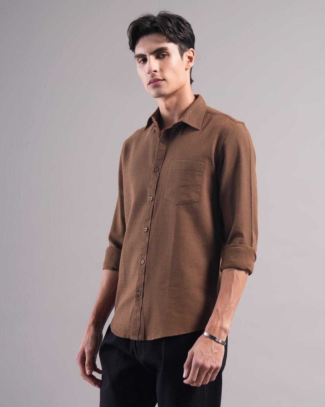 Men Slim Fit Paddy Cotton Shirt with Patch Pocket