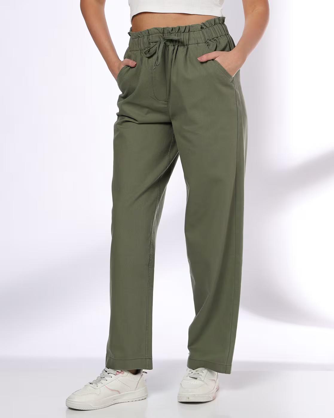 Paperbag Waist Straight Fit P, OLIVE, 30