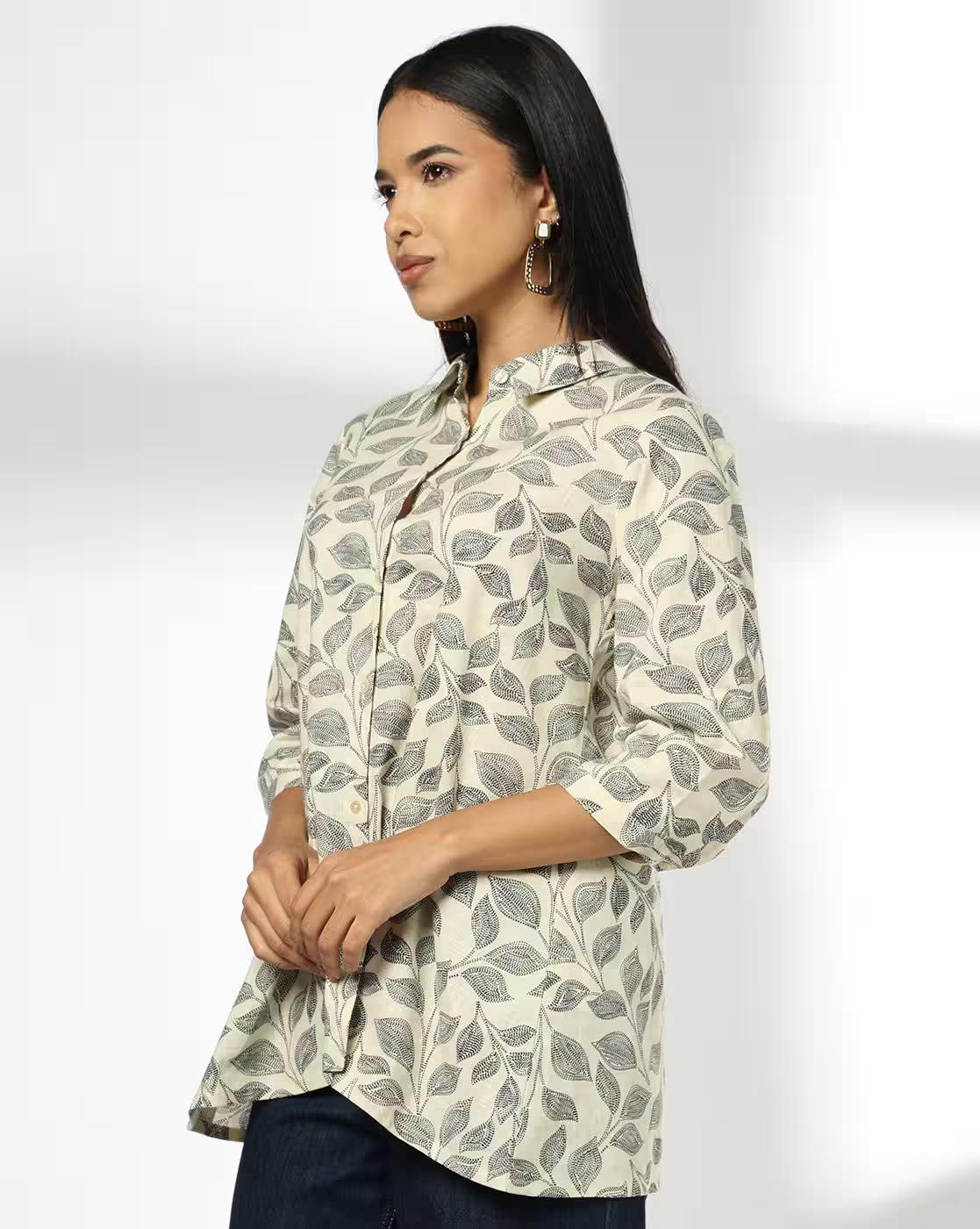 Women Leaf Print Relaxed Fit Shirt