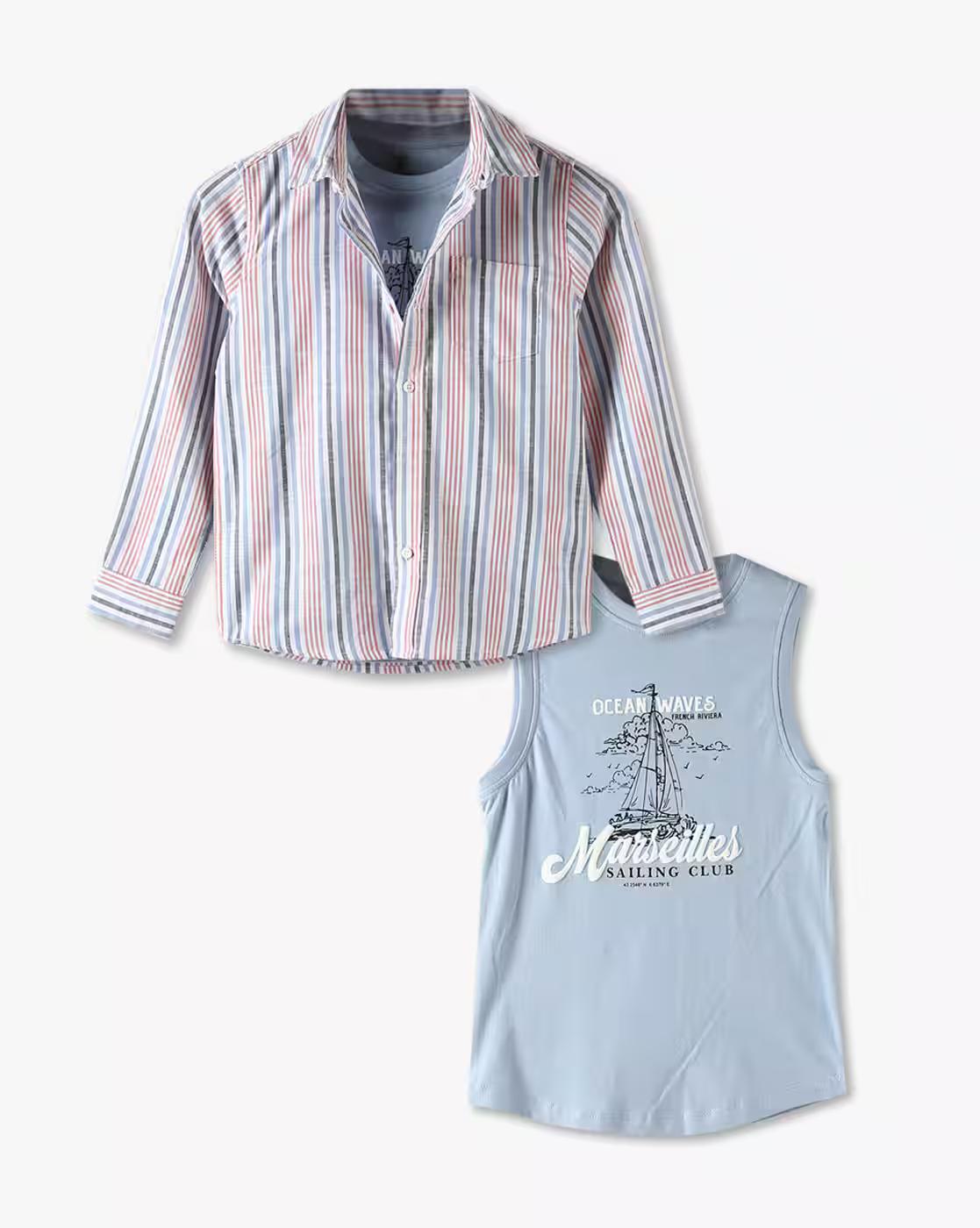 Boys Striped Tailored Fit Twofer Shirt