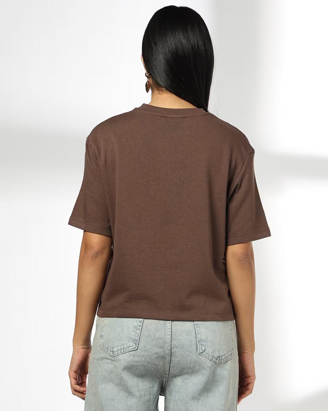 Women Cafe Parisien Print Boxy Fit Crew-Neck T-Shirt