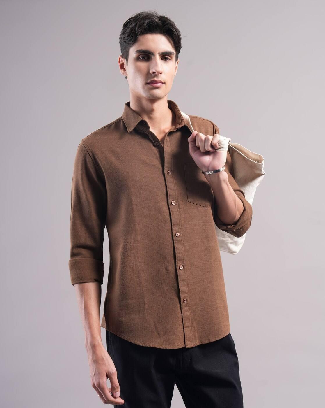 Men Slim Fit Paddy Cotton Shirt with Patch Pocket