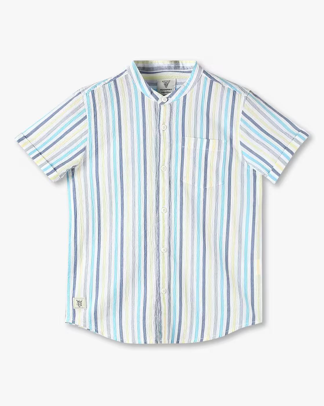Boys Striped Tailored Fit Shirt with Patch Pocket