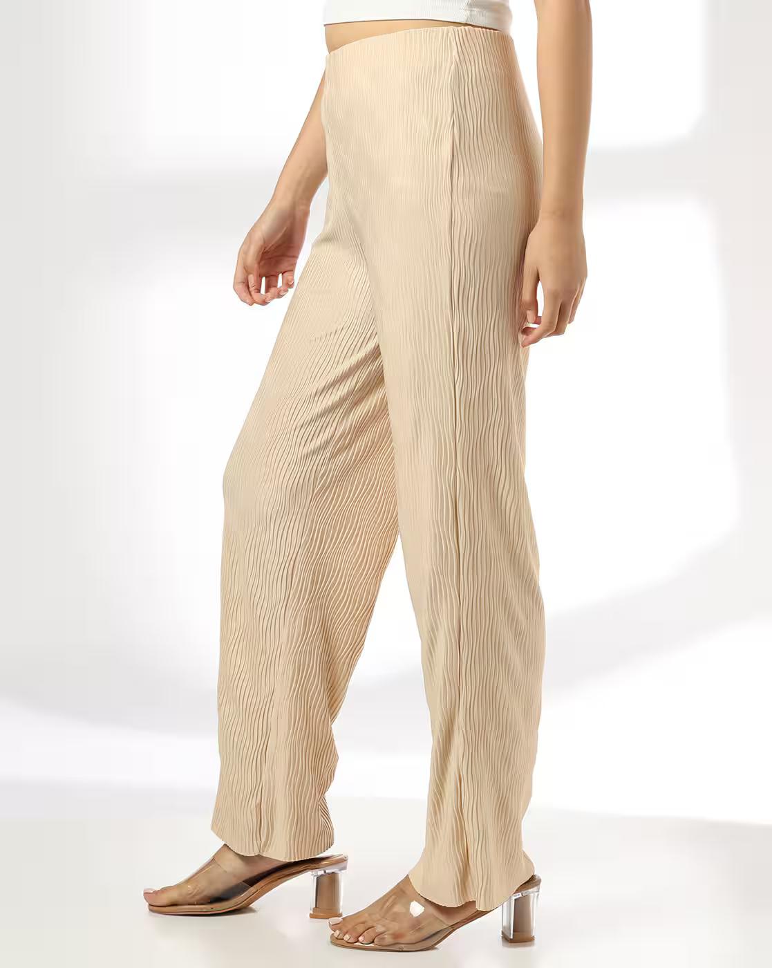 Women Striped Flared Flat-Front Trousers