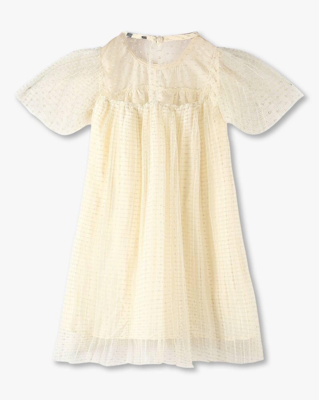 Girls Printed Twofer A-Line Dress with Tuelle