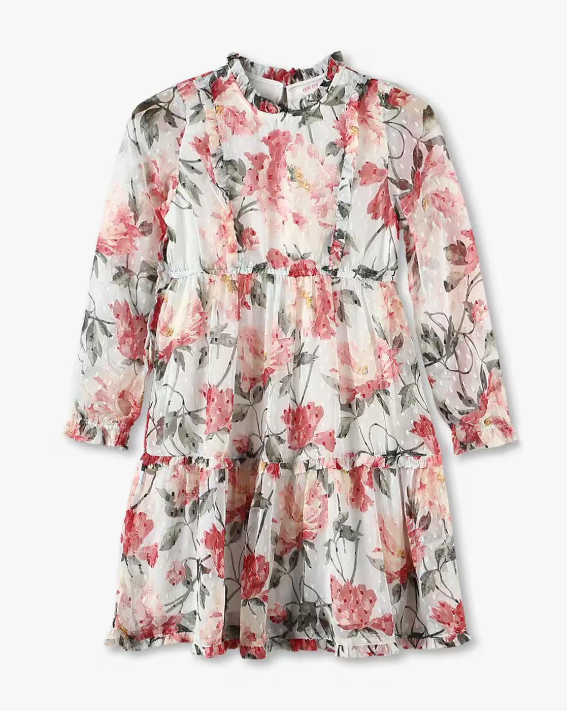 Girls Floral Print Tiered Dress