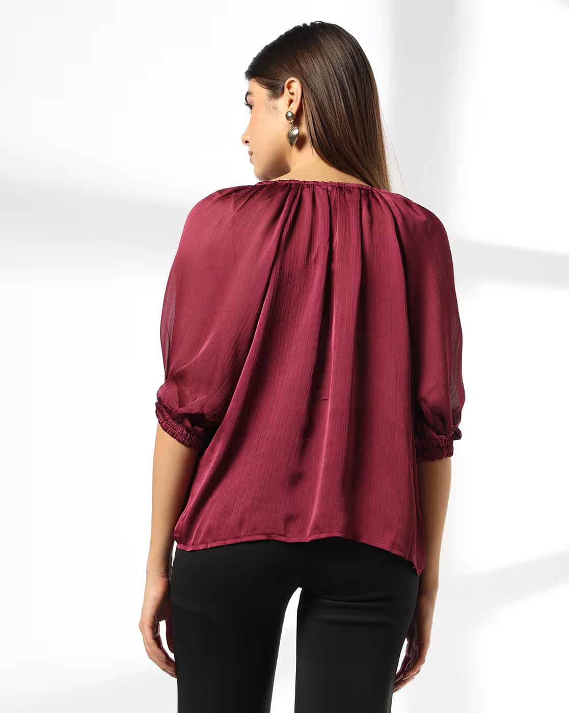 ROUND NECK SOLID TOP WITH RAGL, WINE, XL