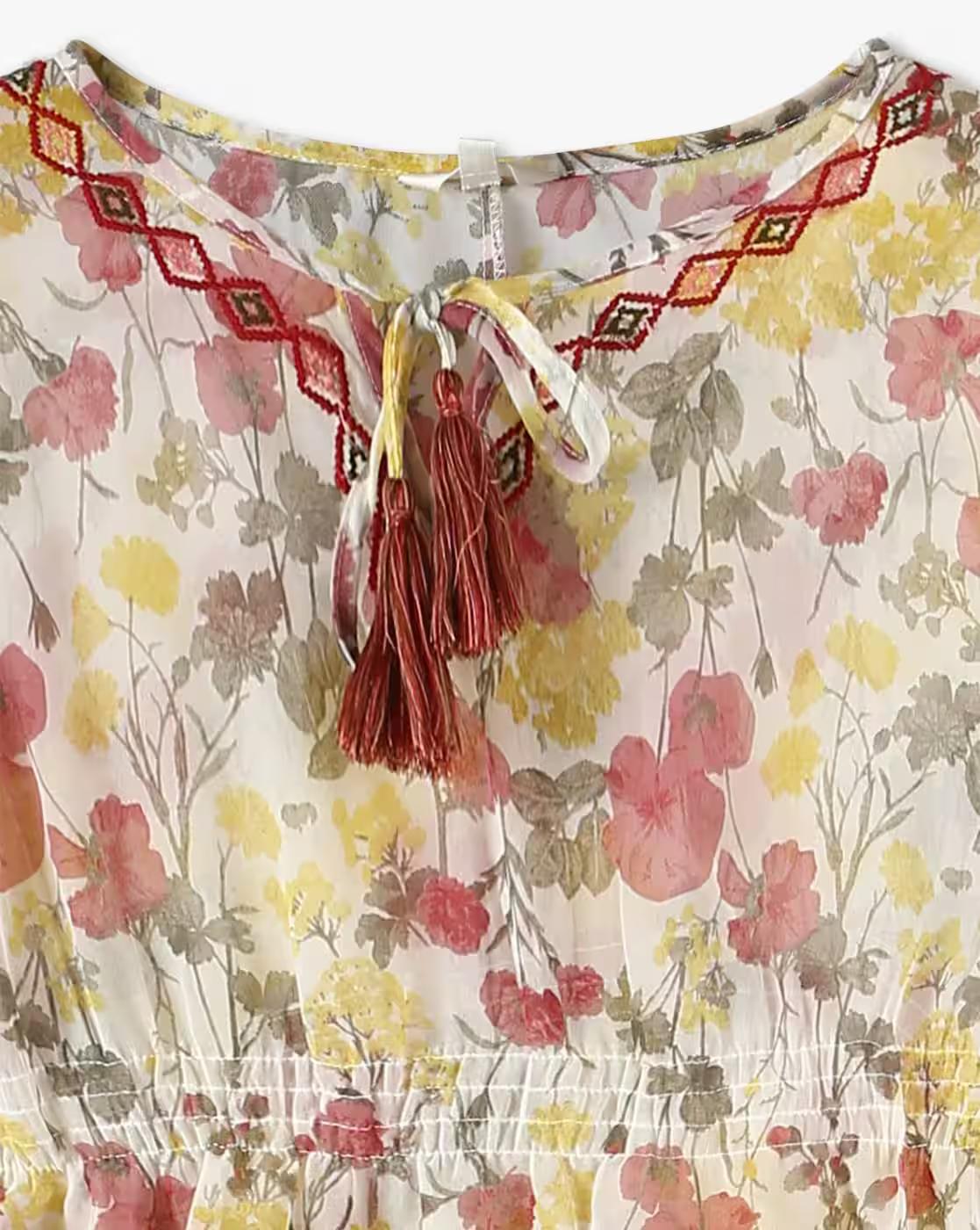 Girls Floral Print Kaftan with Spaghetti