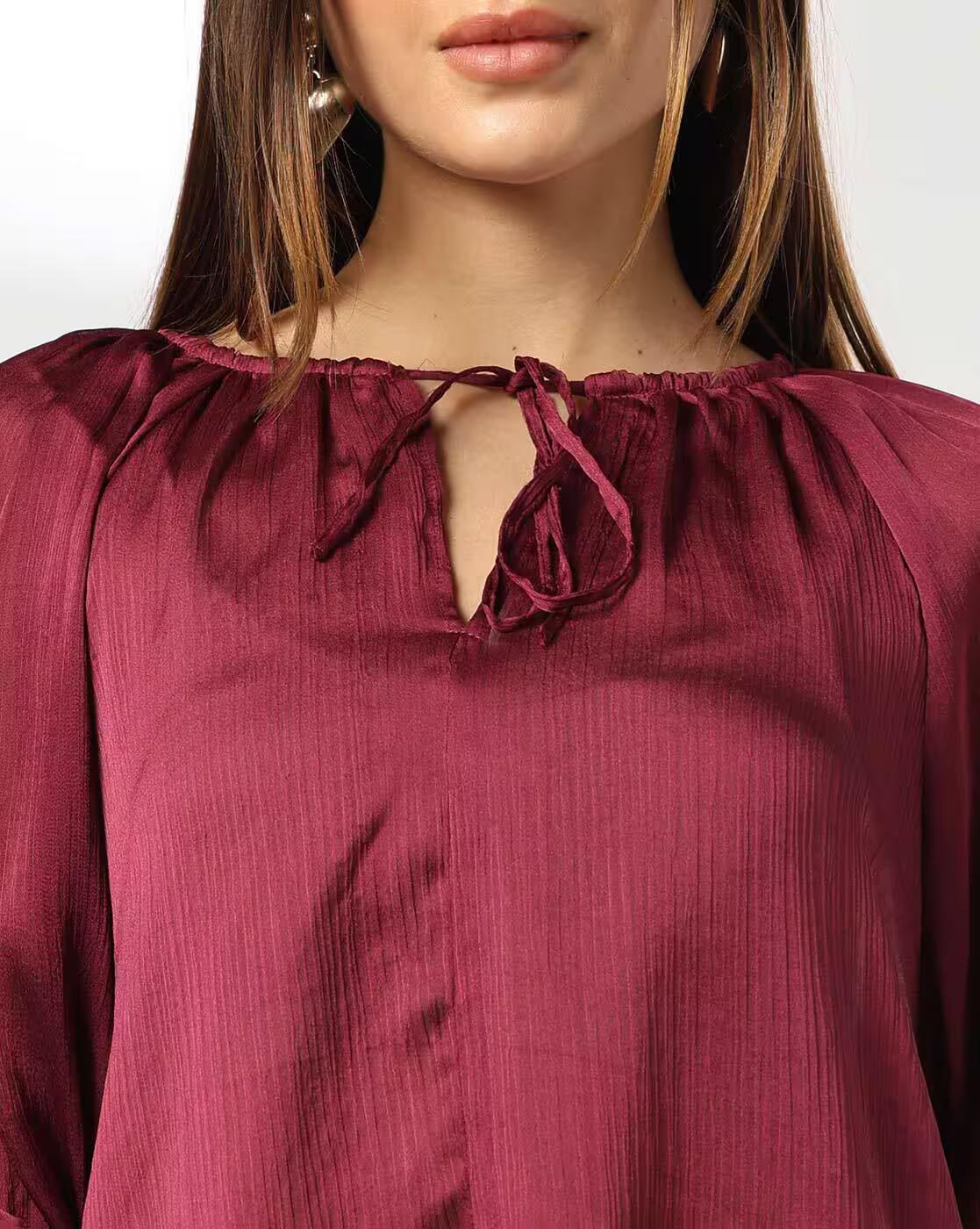 ROUND NECK SOLID TOP WITH RAGL, WINE, XL