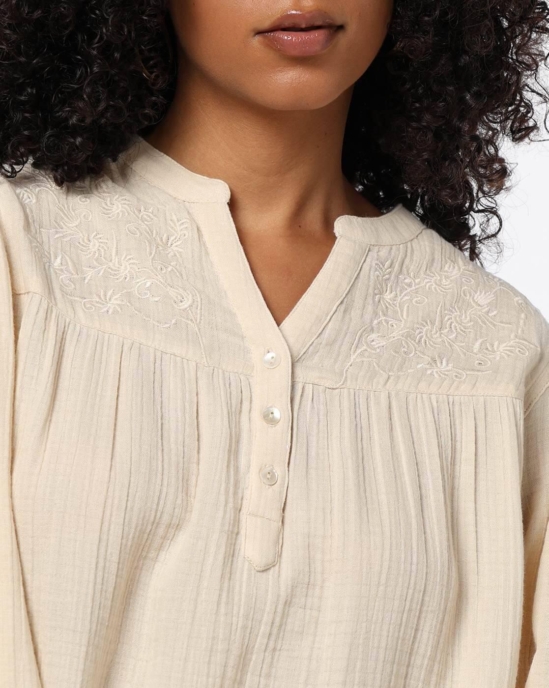 Women Embroidered Regular Fit Y-Notch Neck Top