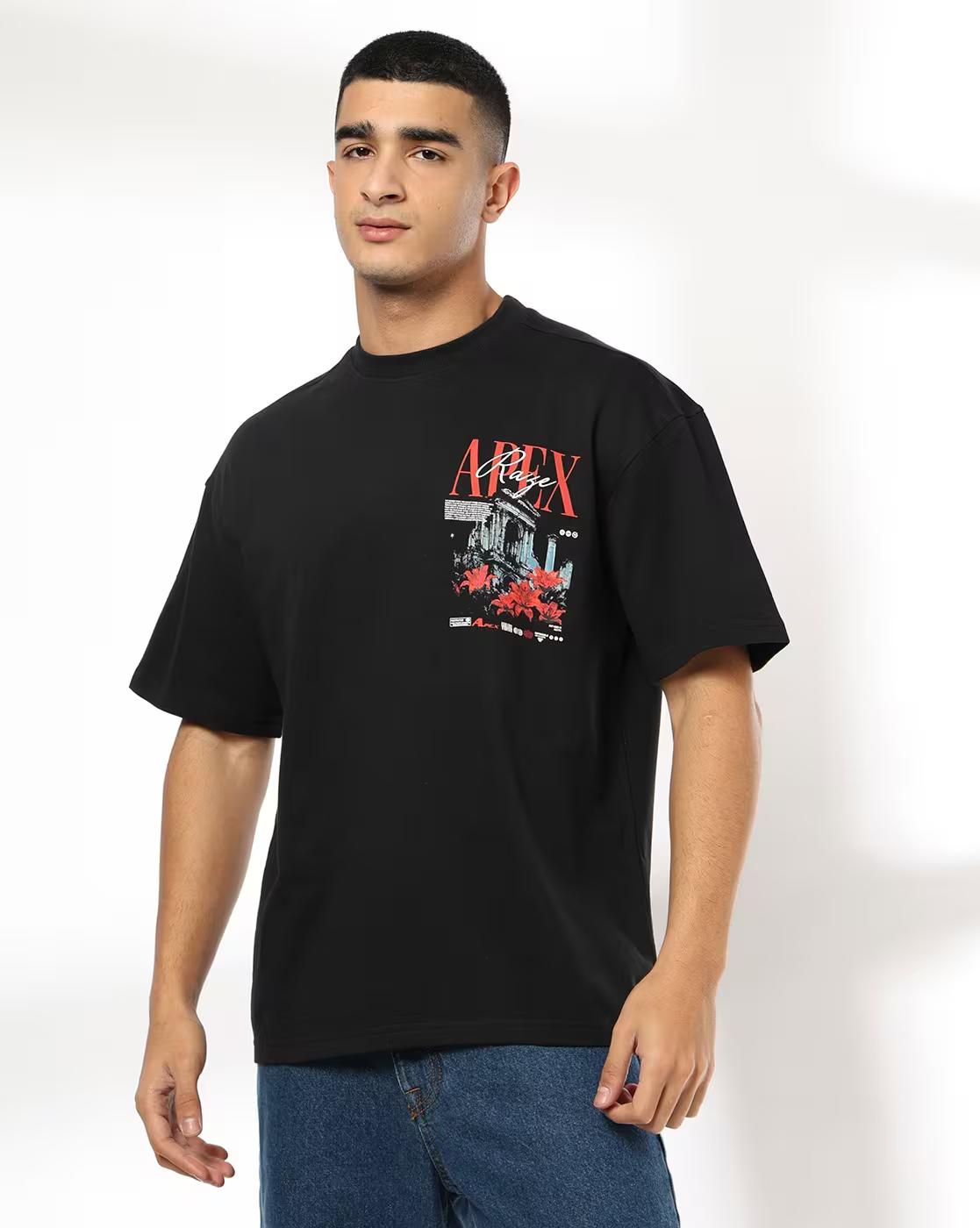 Men Graphic Print Boxy Fit Crew-Neck T-Shirt