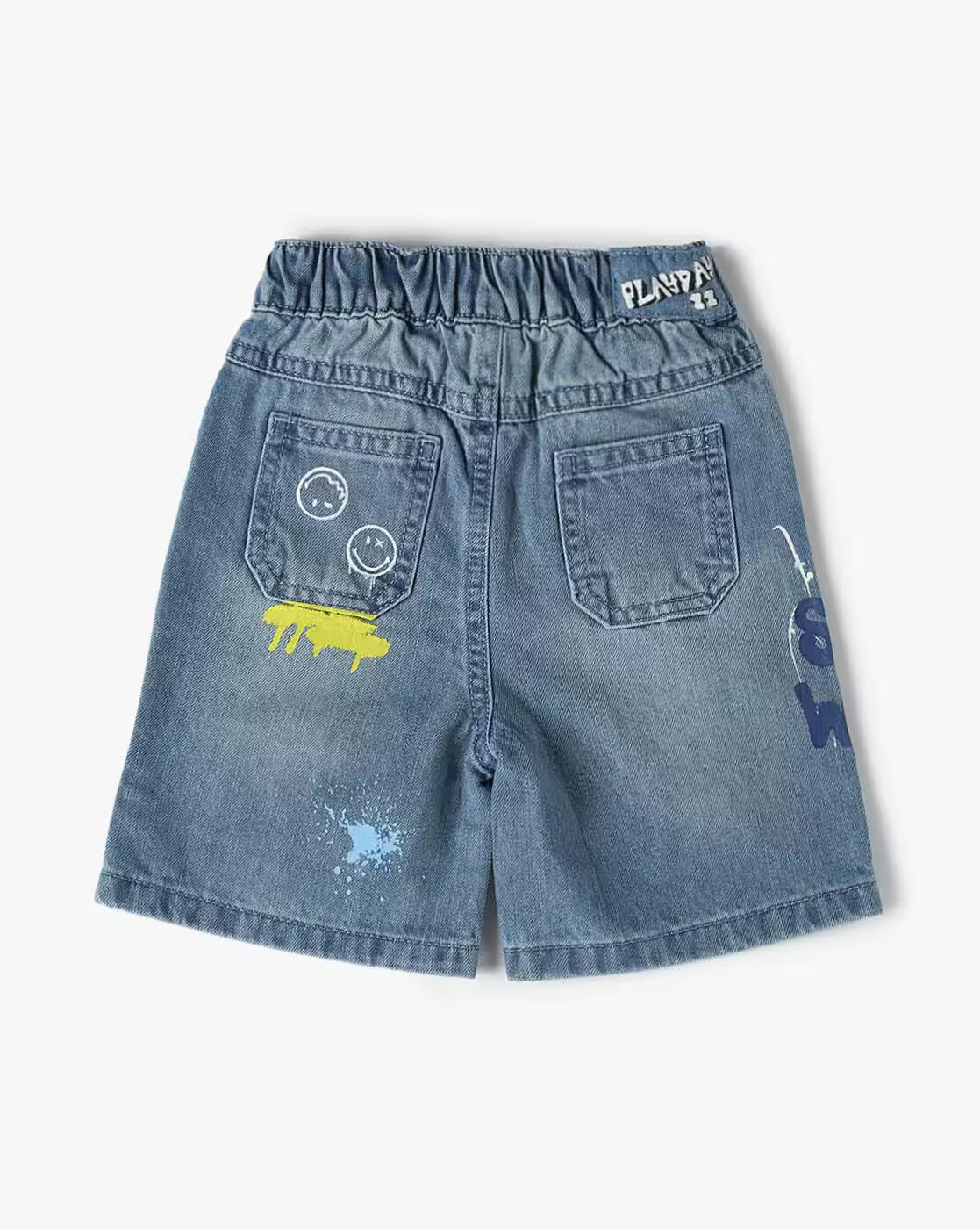 DENIM BAGGY SHORTS, BLUE, 6-12M