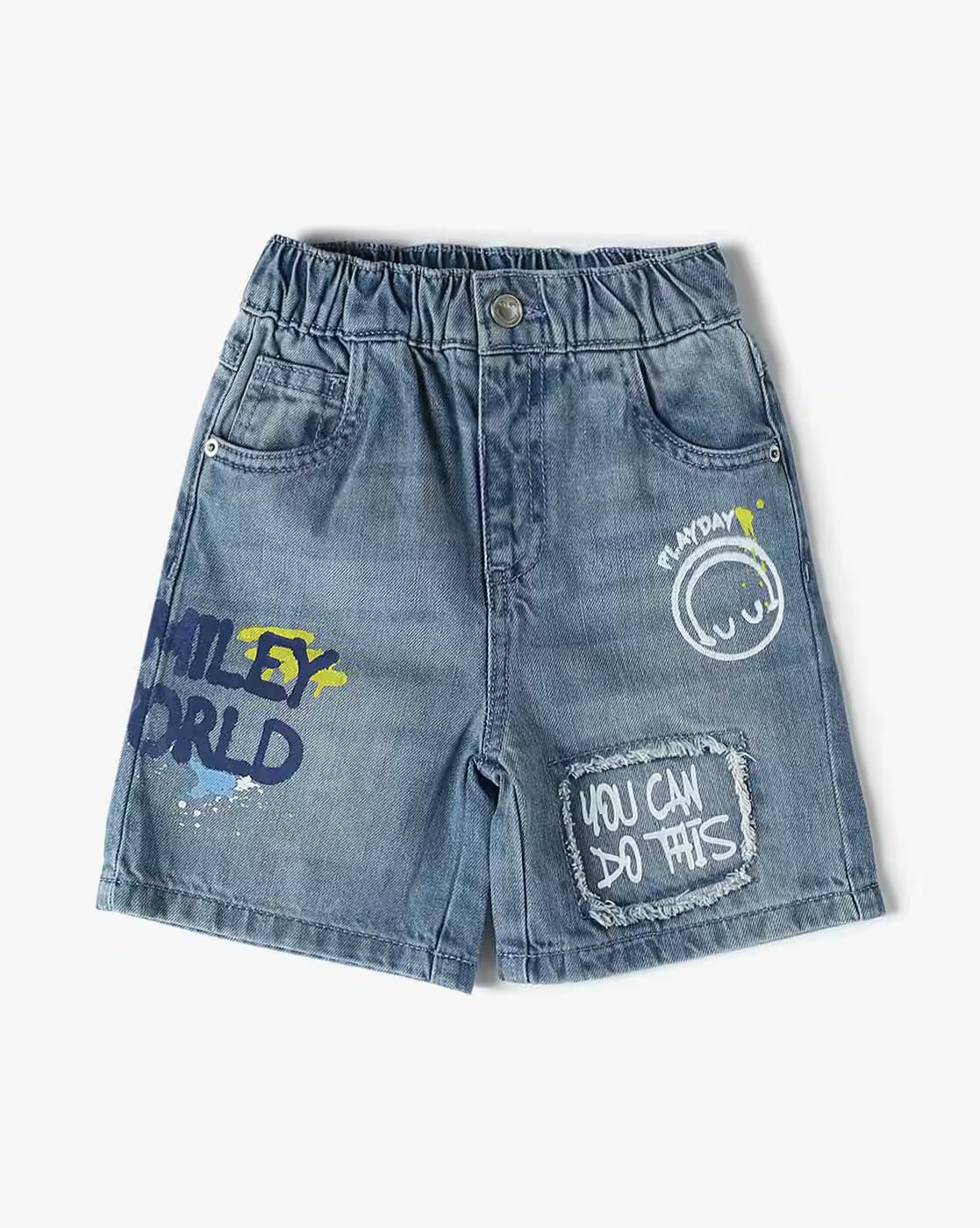 DENIM BAGGY SHORTS, BLUE, 6-12M