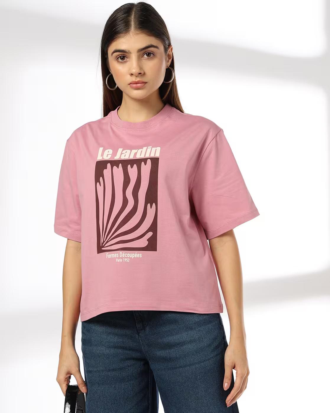 LE JARDIN DROP SHOULDER CROP BO, PINK, M
