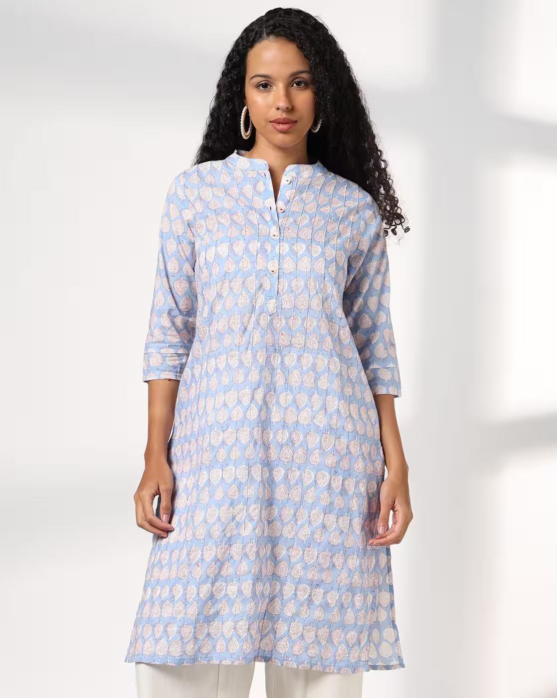 Women Leaf Print Straight Kurta