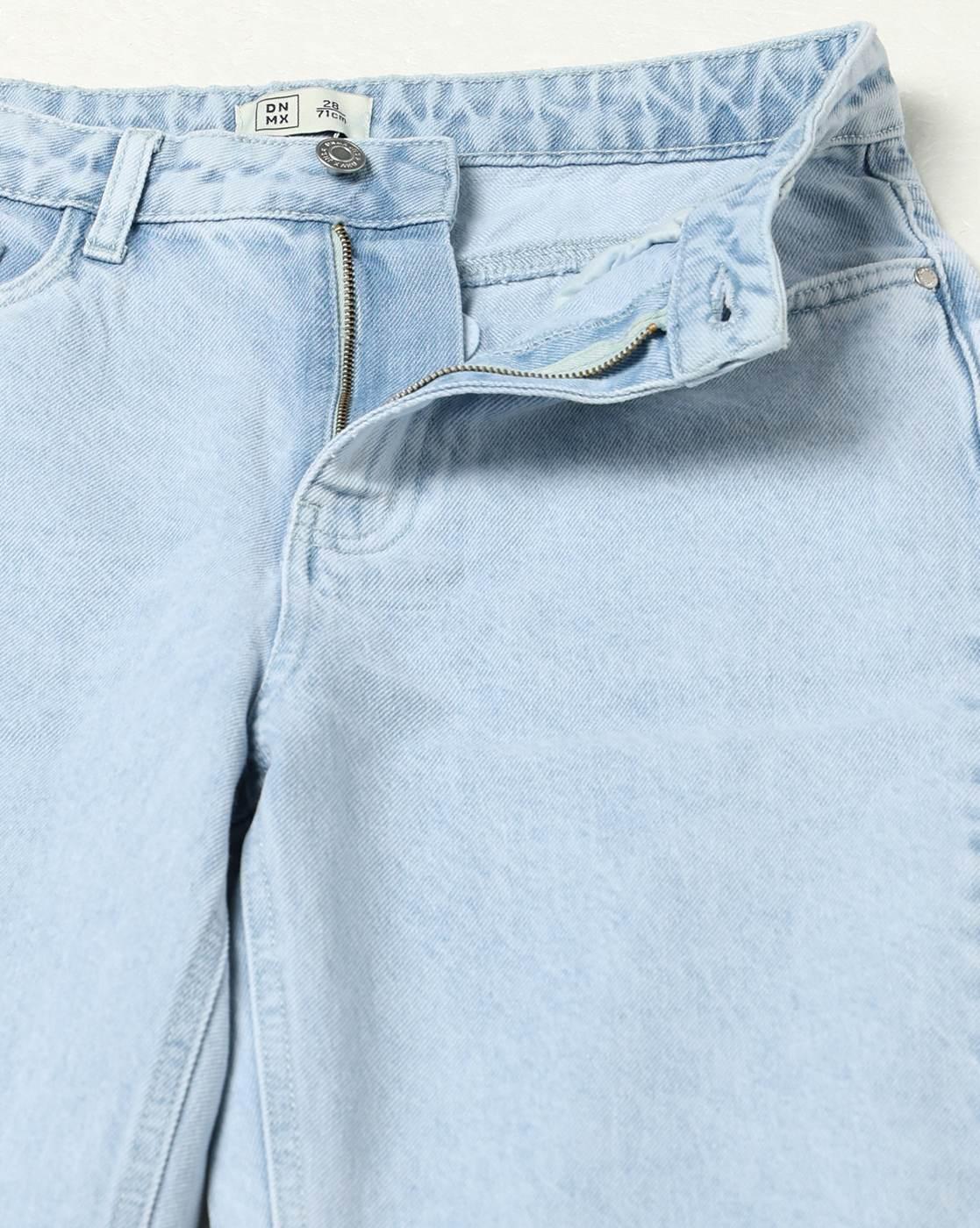 Women Heavily Washed High-Rise Straight Jeans