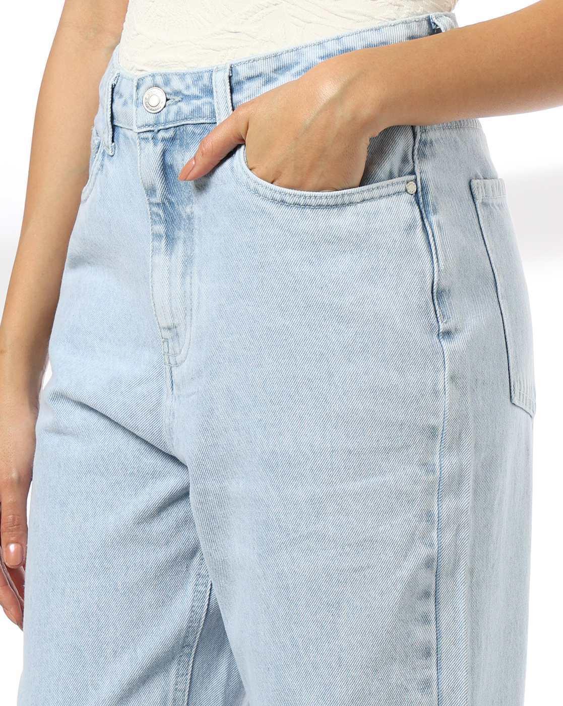 Women Heavily Washed High-Rise Straight Jeans