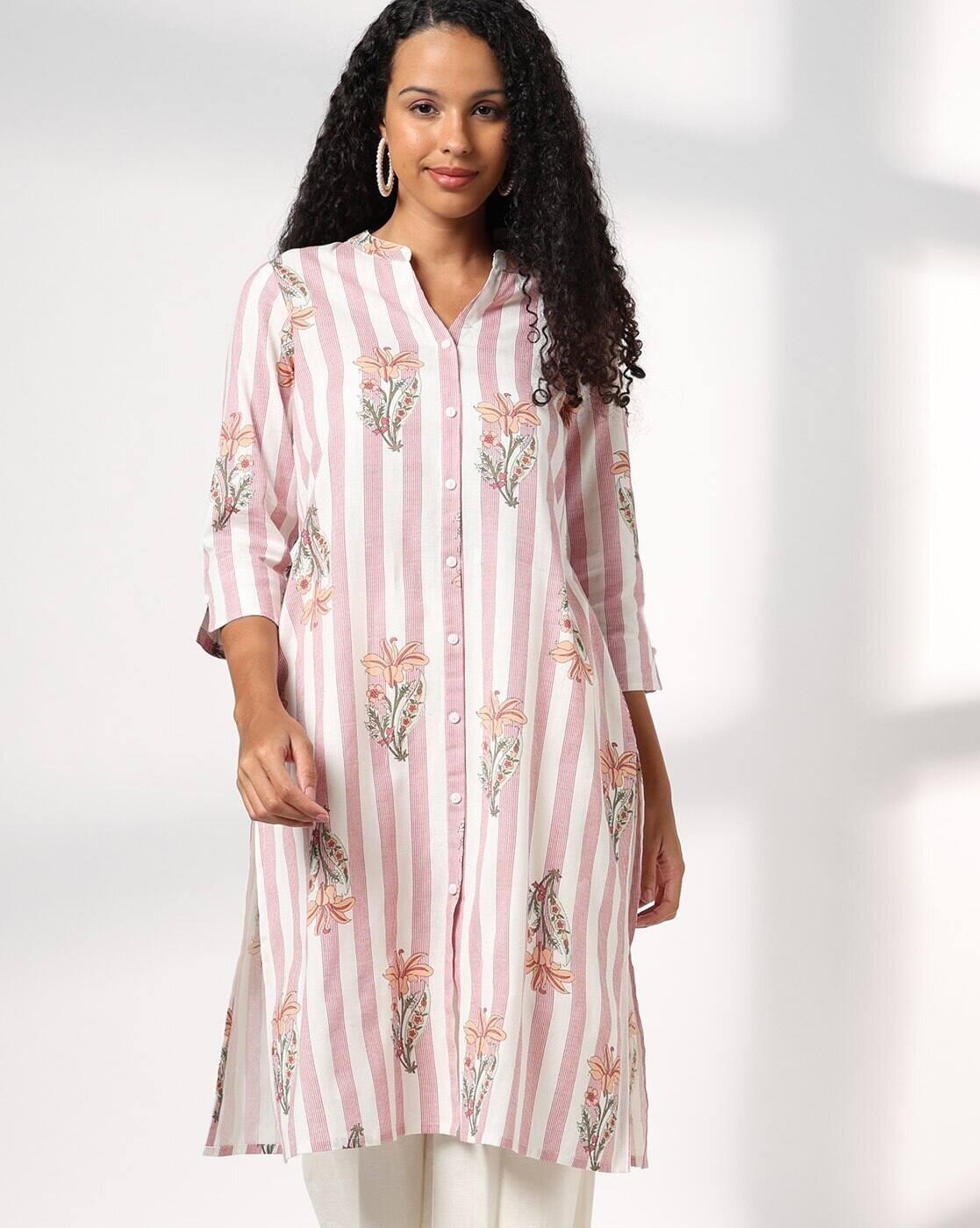 Women Striped Straight Kurta with Insert Pockets
