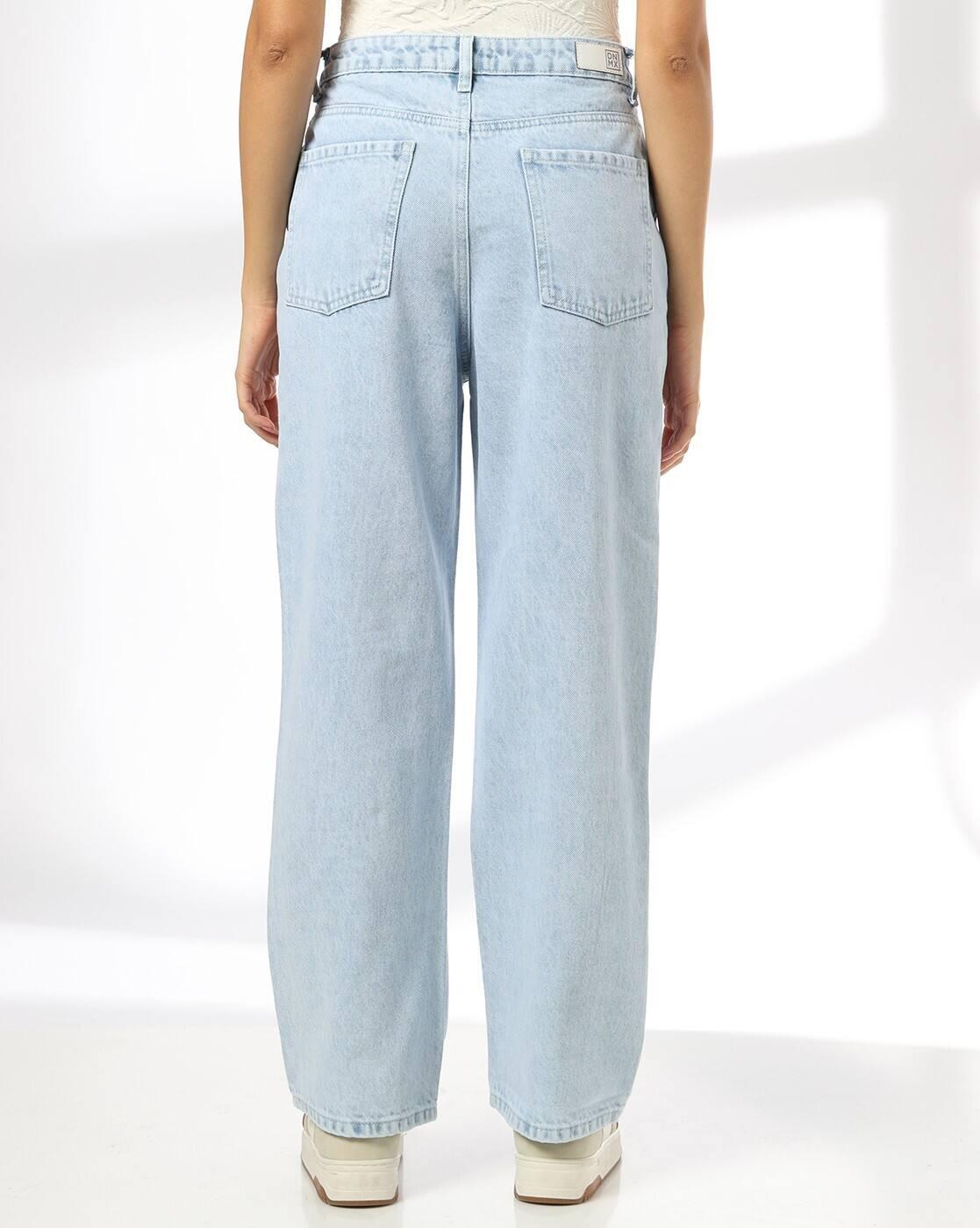 Women Heavily Washed High-Rise Straight Jeans